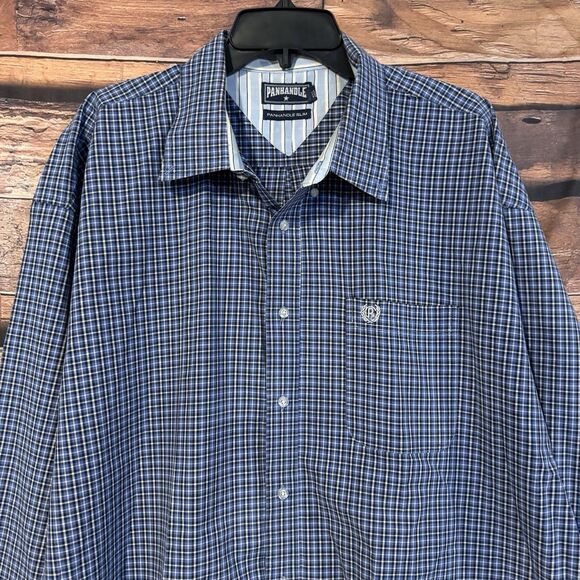 Panhandle Slim Men's Blue Plaid Long Sleeve Button Down Shirt XXL Western Cowboy - Picture 2 of 9